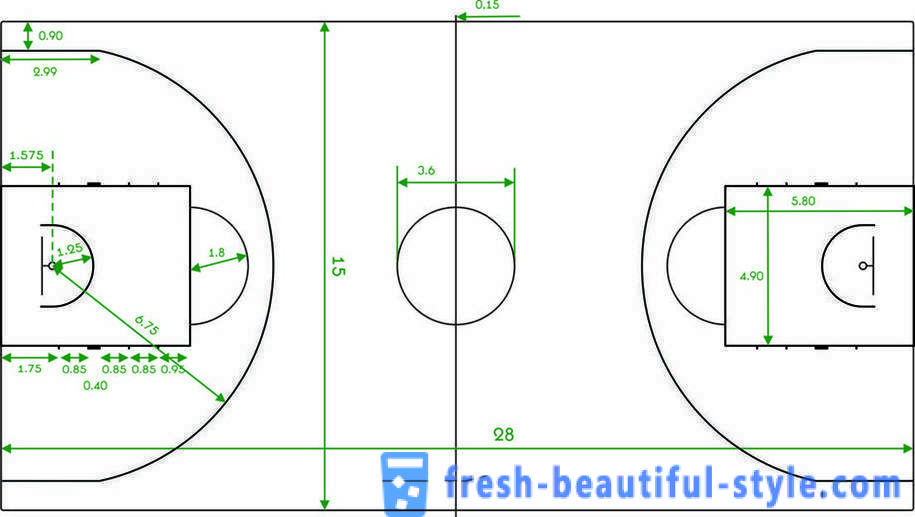 Basketballbane: fotos, størrelser og funktioner