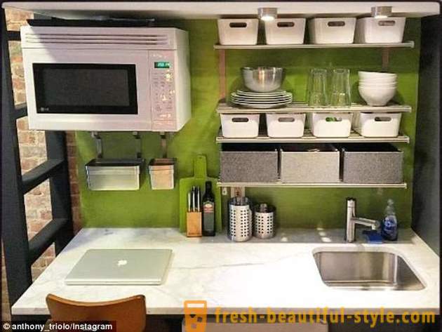 Hvordan til at passe til køkken, soveværelse og studie på 14 kvadratmeter